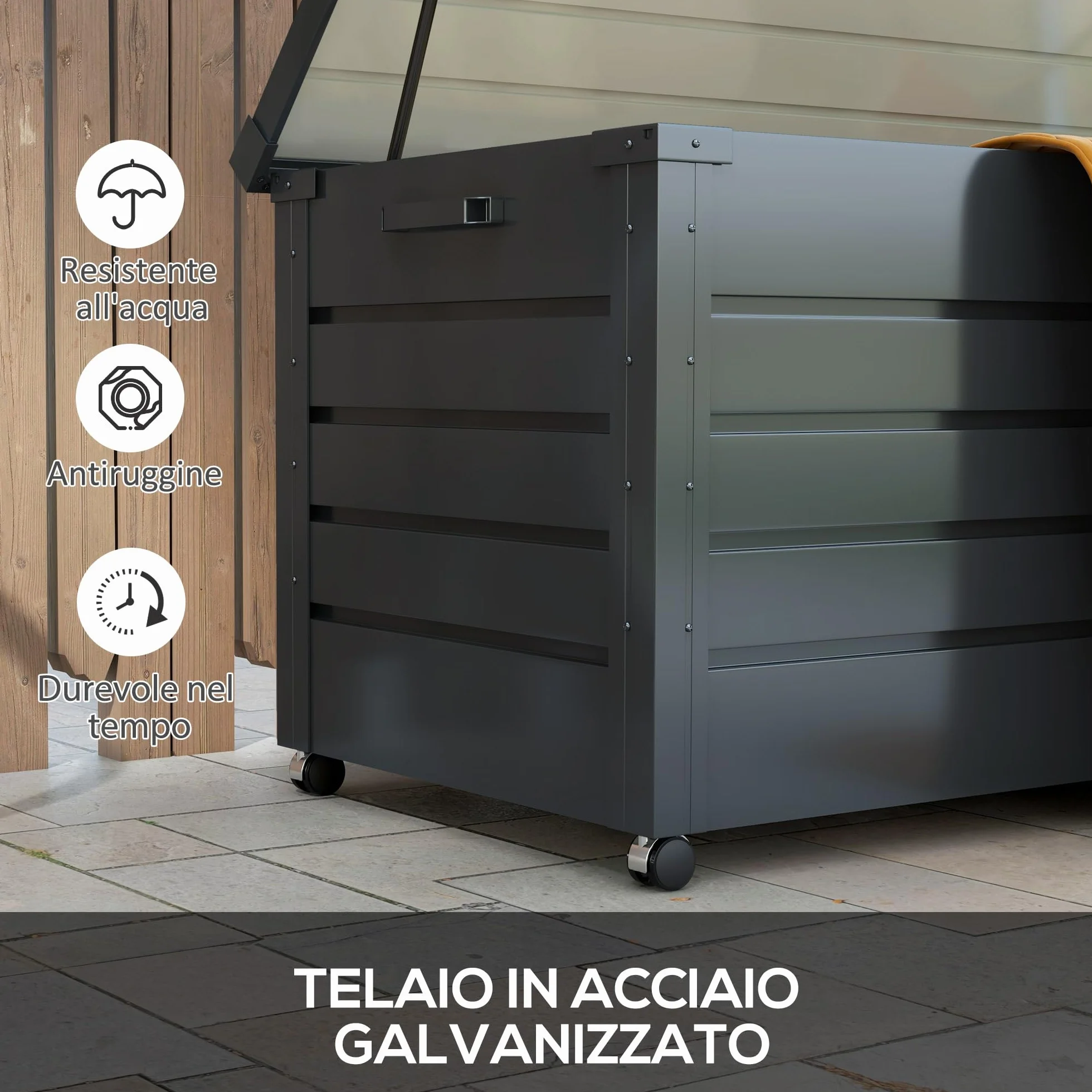 Outsunny Baule da Giardino 311L Acciaio Zincato 120x62x66 cm Grigio Scuro