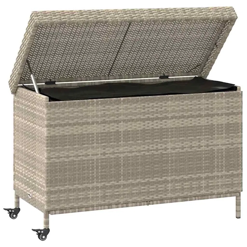 Generico Contenitore da Giardino con Ruote Grigio Chiaro Polyrattan,Cassapanche da Esterno,4103830
