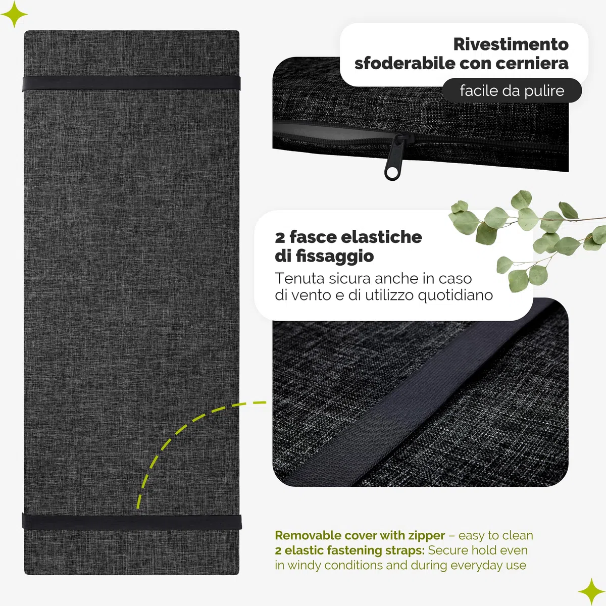 Garronda Impermeabile Cuscino per Panca da Esterno 100 x 40 in Poliestere Antracite