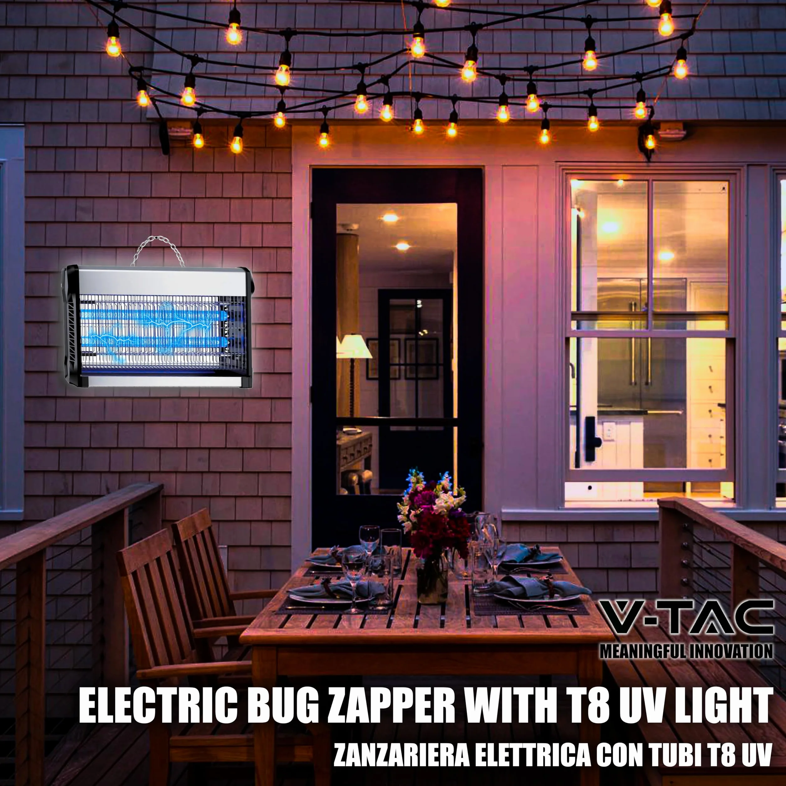 V-TAC Zanzariera Elettrica Potente - 30W con Area di Azione 100 m² - Design Sottile - Zanzariera con Luce Blu UV per Uso Interno ed Esterno - Trappola Elettrica contro Zanzare e Insetti - Potenza 30W