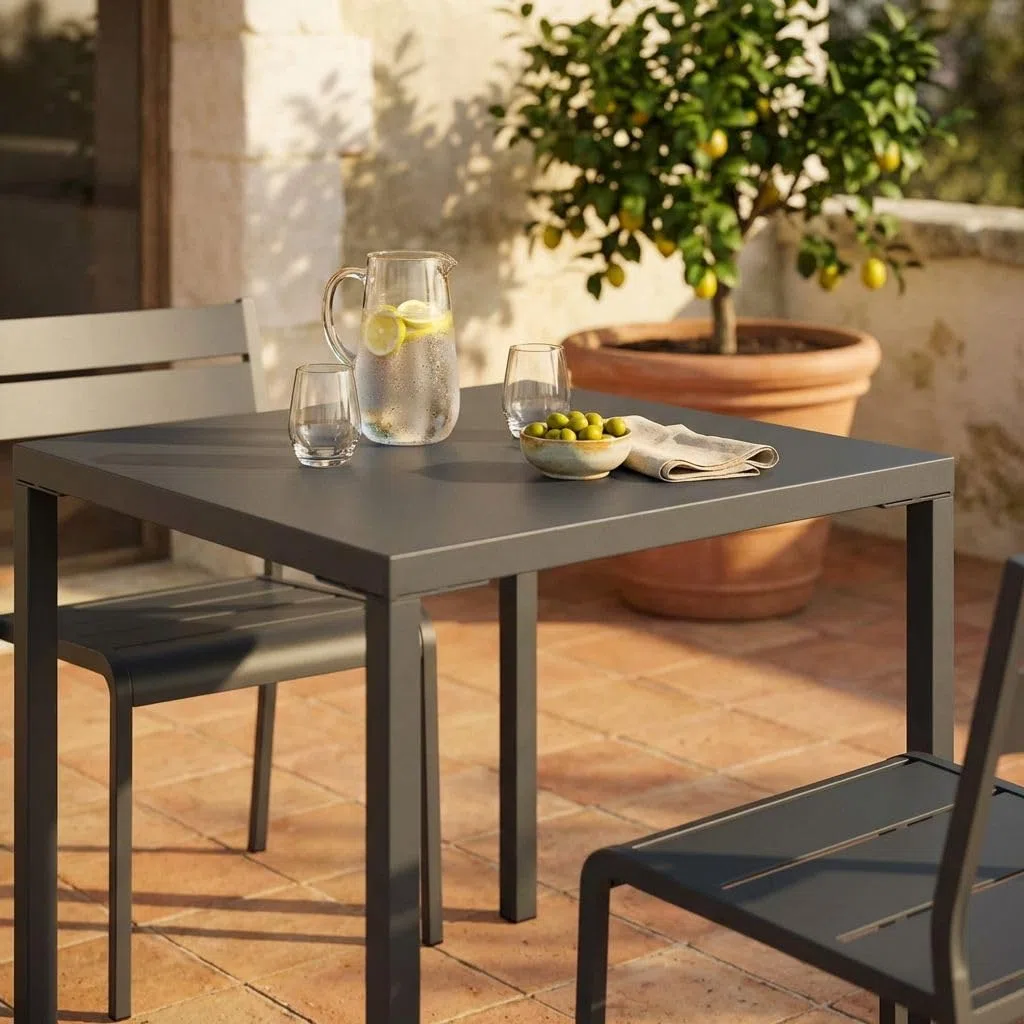 Milani Home Tavolo da Giardino Quadrato 80x80 cm Acciaio Antracite