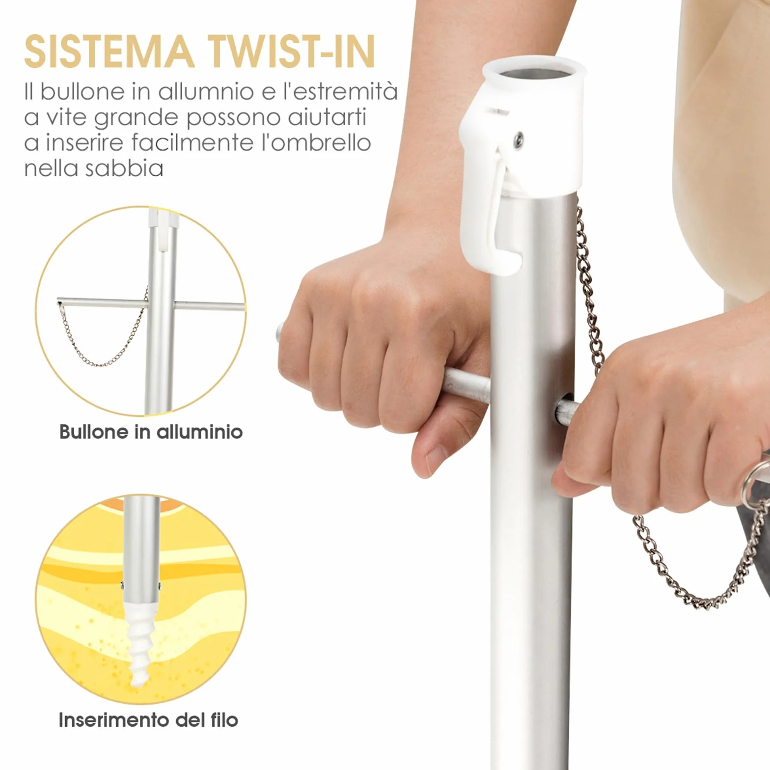 COSTWAY Ombrellone da Spiaggia 198 cm, Parasole Esterno con Palo Inclinabile in Alluminio, Anti UV 50+, 8 Stecche, Blu