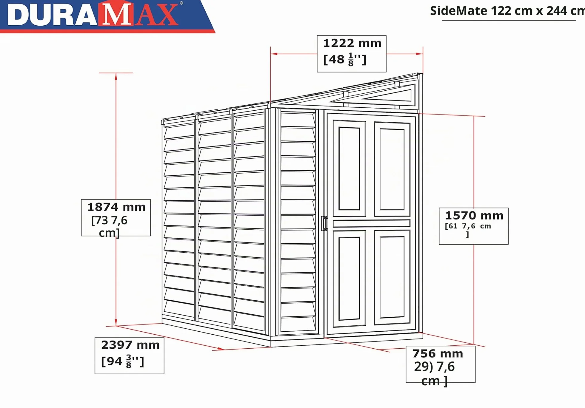 Duramax Plastica Sidemate Shed 1.2 x 2.4 m Avorio