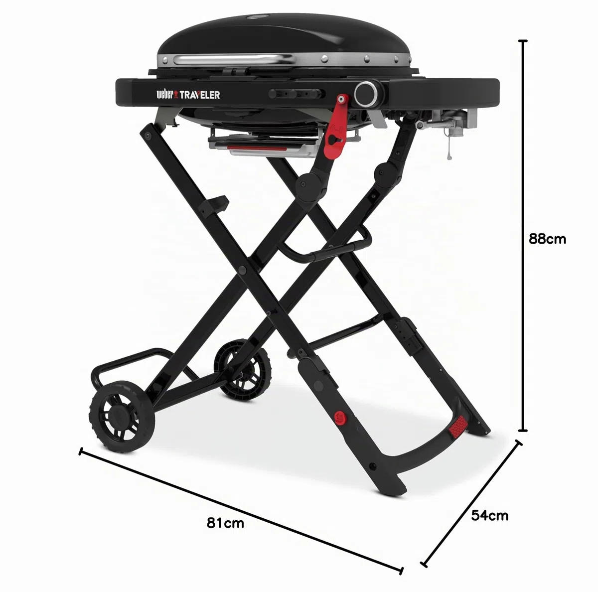 Weber Traveler Compact Barbecue a Gas, Griglia 52x36 cm, BBQ Portatile, Carrello Ripiegabile, Nero