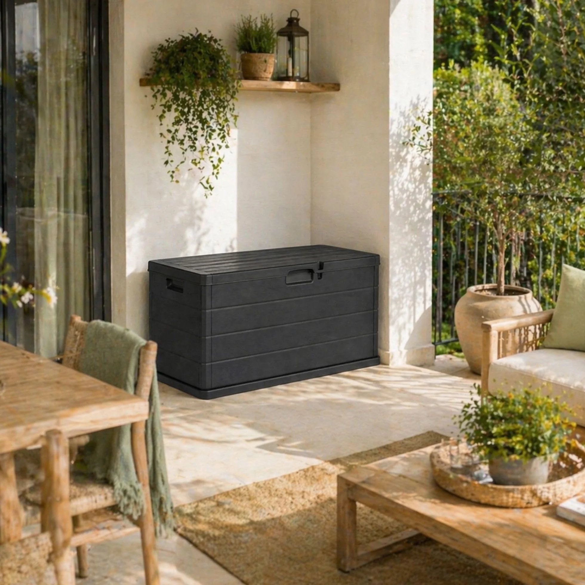 Cassapanca da Esterno 340 Litri Effetto Legno Antracite 118x59x56,5 cm Made in Italy