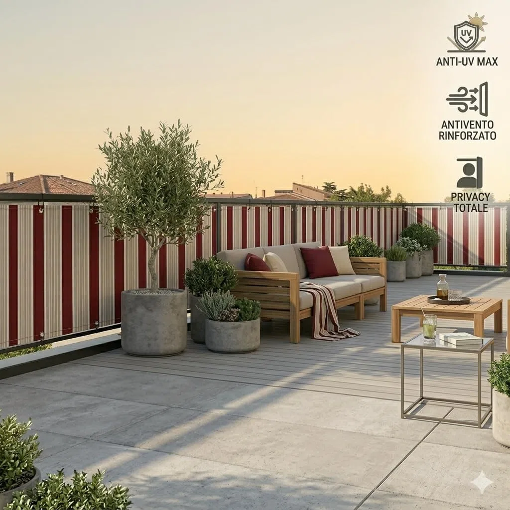 ESTO Telo Frangivisto Balcone 75x500 cm HDPE - Protezione Privacy Antisguardo Copri Ringhiera Impermeabile Antivento UV Bordeaux e Crema