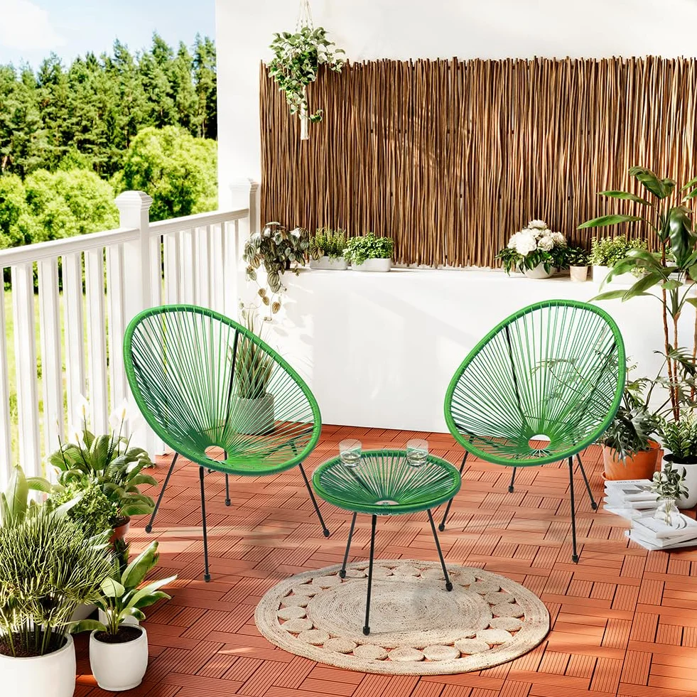 Shally Dogan Set Conversazione Giardino Polyrattan 2 Posti Tavolino Freddy Verde Menta