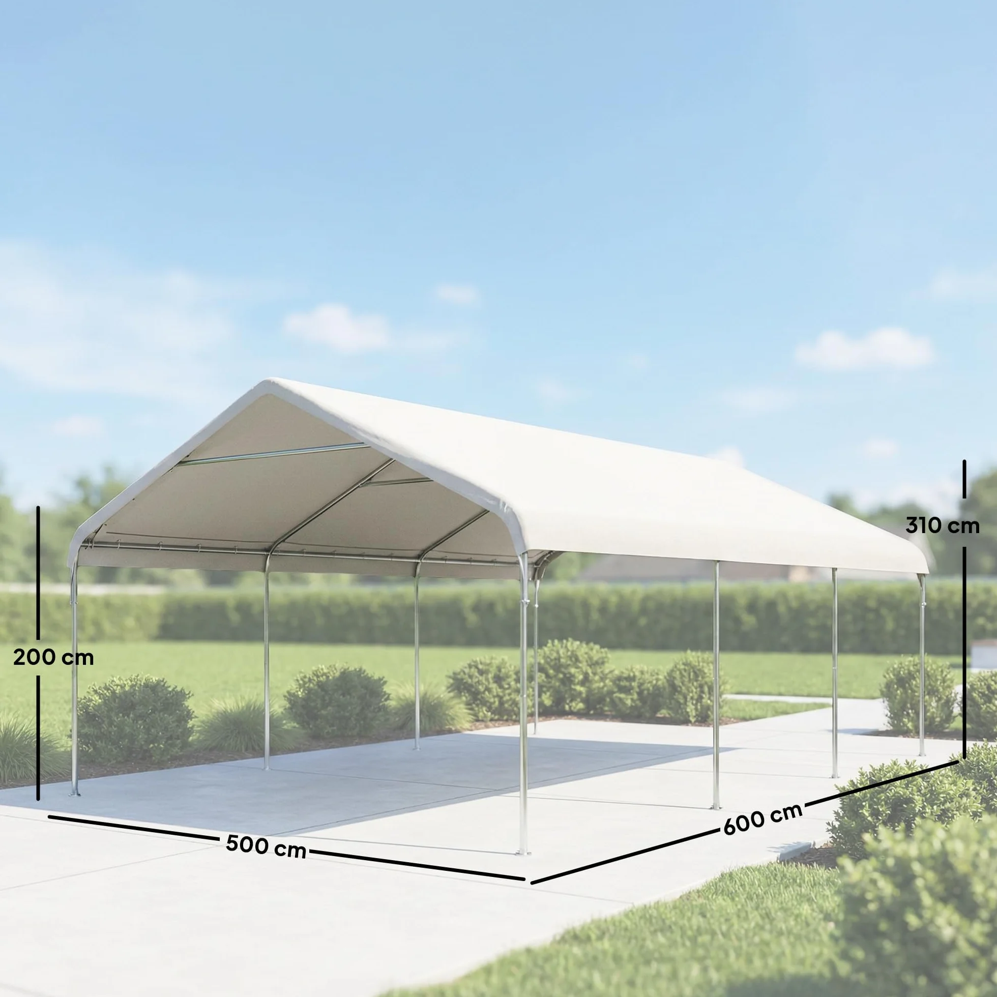 Outsunny Tettoia Auto 5x6 m Acciaio Zincato UV Resistente Tenda Garage SUV Camion Moto Crema