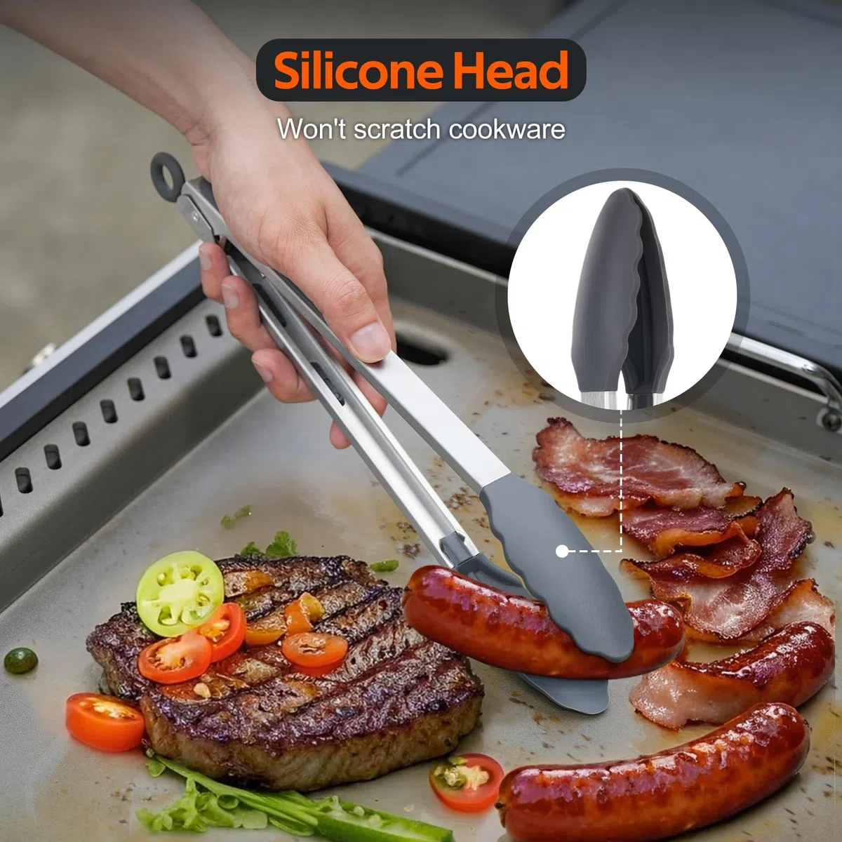 Onlyfire Kit Accessori per Griglia Barbecue in Nylon, 2 Spatole per Piastra, Pala per Piastre e Pinza da Cucina, Utensili per Barbecue e Cottura All'aperto, Lavabile in Lavastoviglie