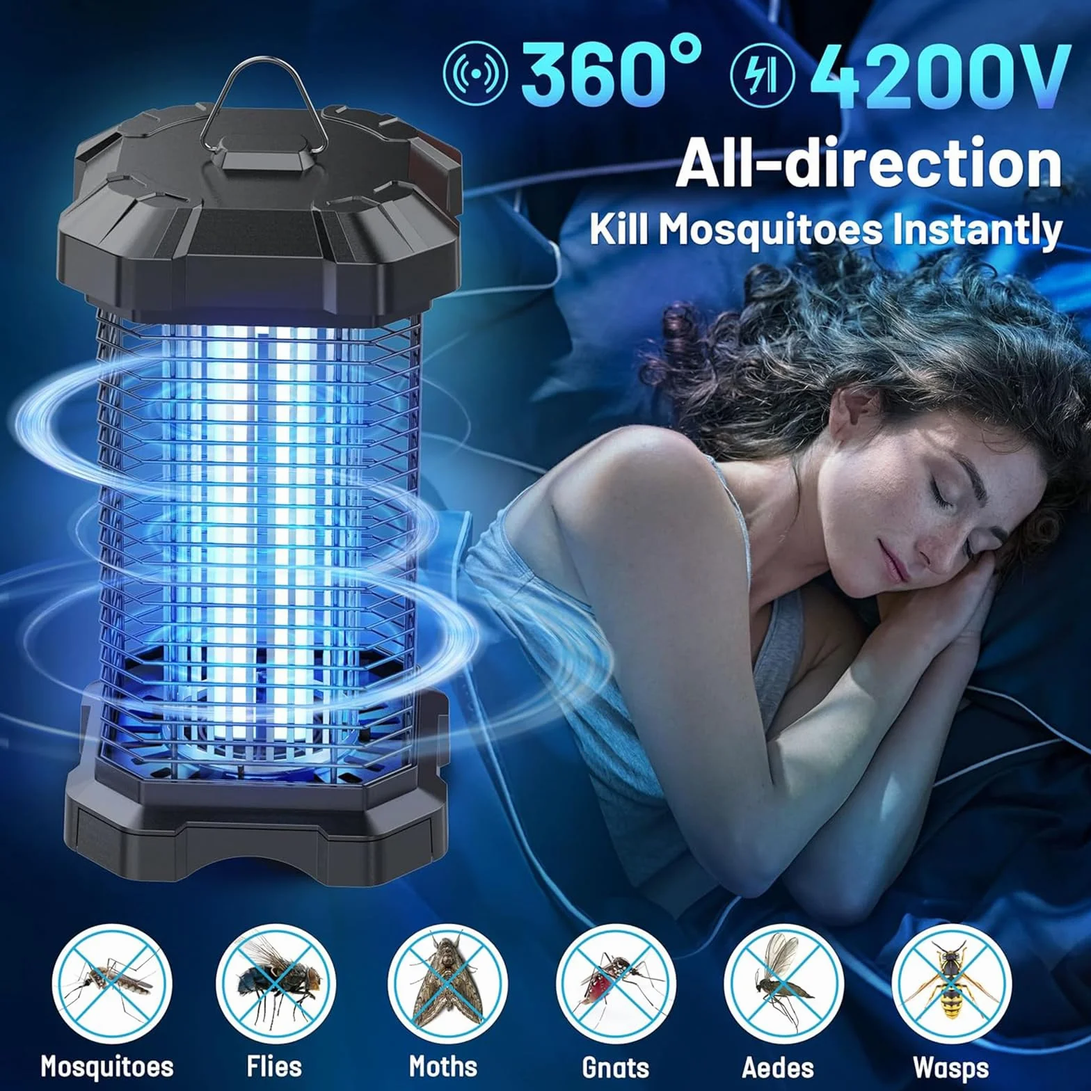 Lampada Antizanzare Elettrica 4200V 18W Interni Esterni Ammazza Zanzare Mosche Insetti