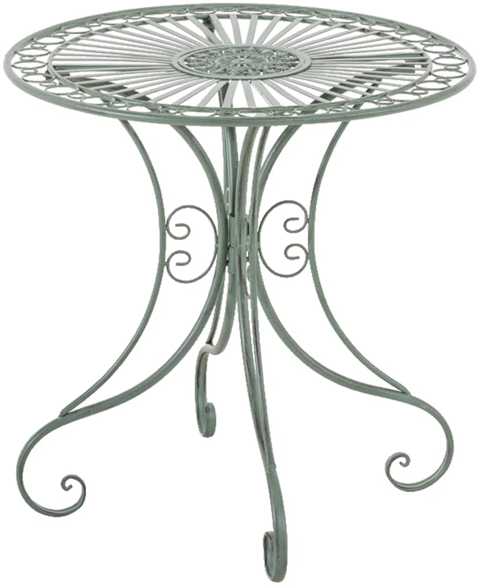 Tavolino in Ferro Giardino Tondo Outdoor Stile Rustico Salotto Design Antico-Verde