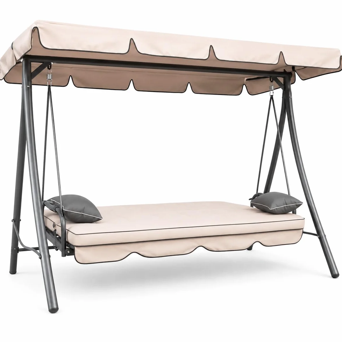 Letto Da Giardino 3 Posti Beige Panama Schienale Reclinabile Tetto Parasole Regolabile Set Cuscini 203 x 115 x 170 cm