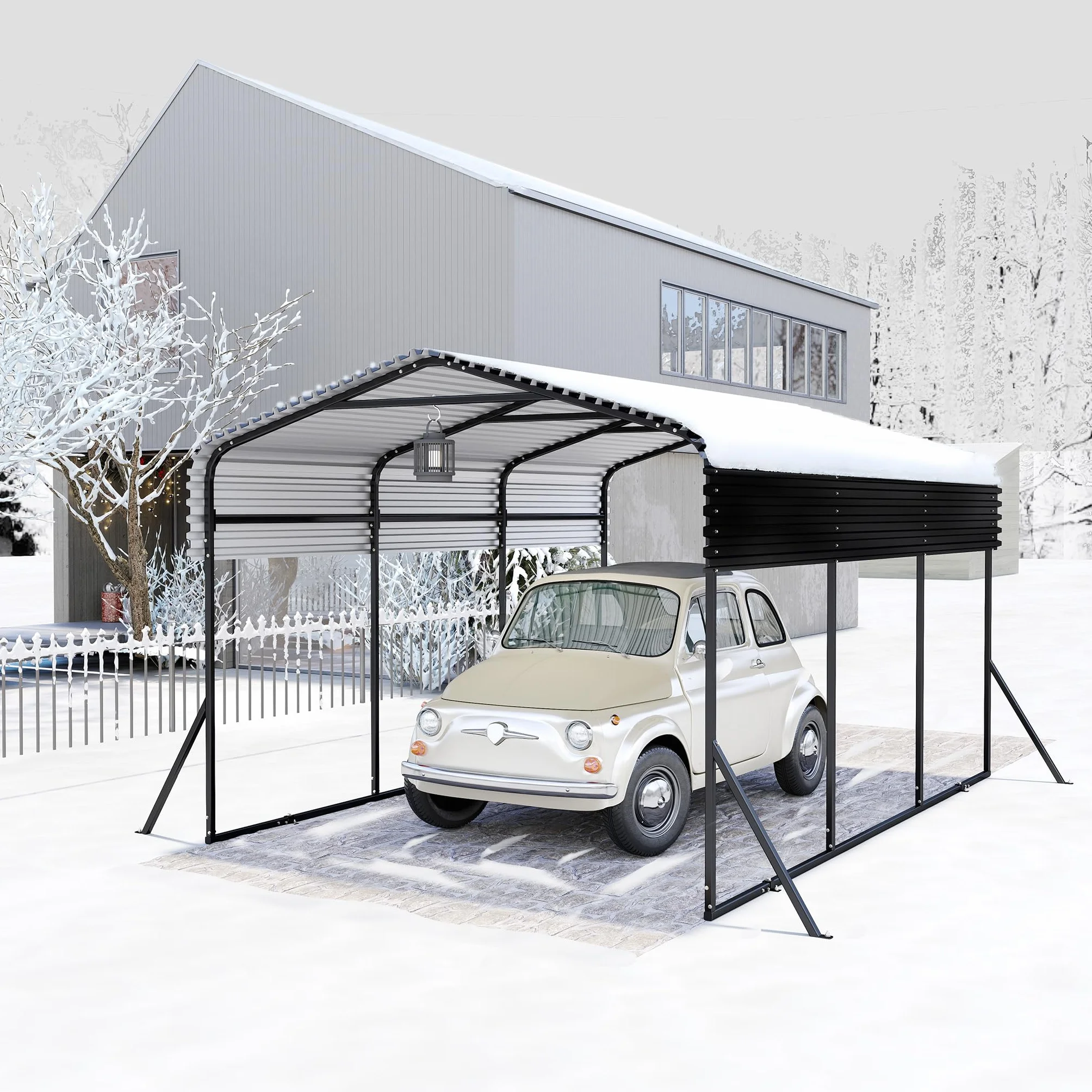 UISEBRT Garage per tenda auto da esterno | 10 x 15 FT | Carport in metallo nero | Robusto riparo auto da esterno | Ombreggiatura con tetto in metallo zincato per auto e barche tenda bivacco