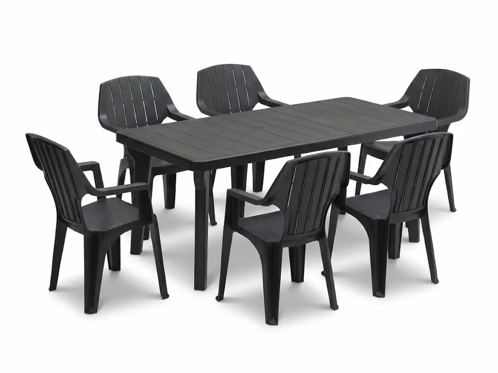 Tomaino Set Tavolo E 6 Sedie Da Giardino In Plastica Allungabile Impilabile Norden Nero