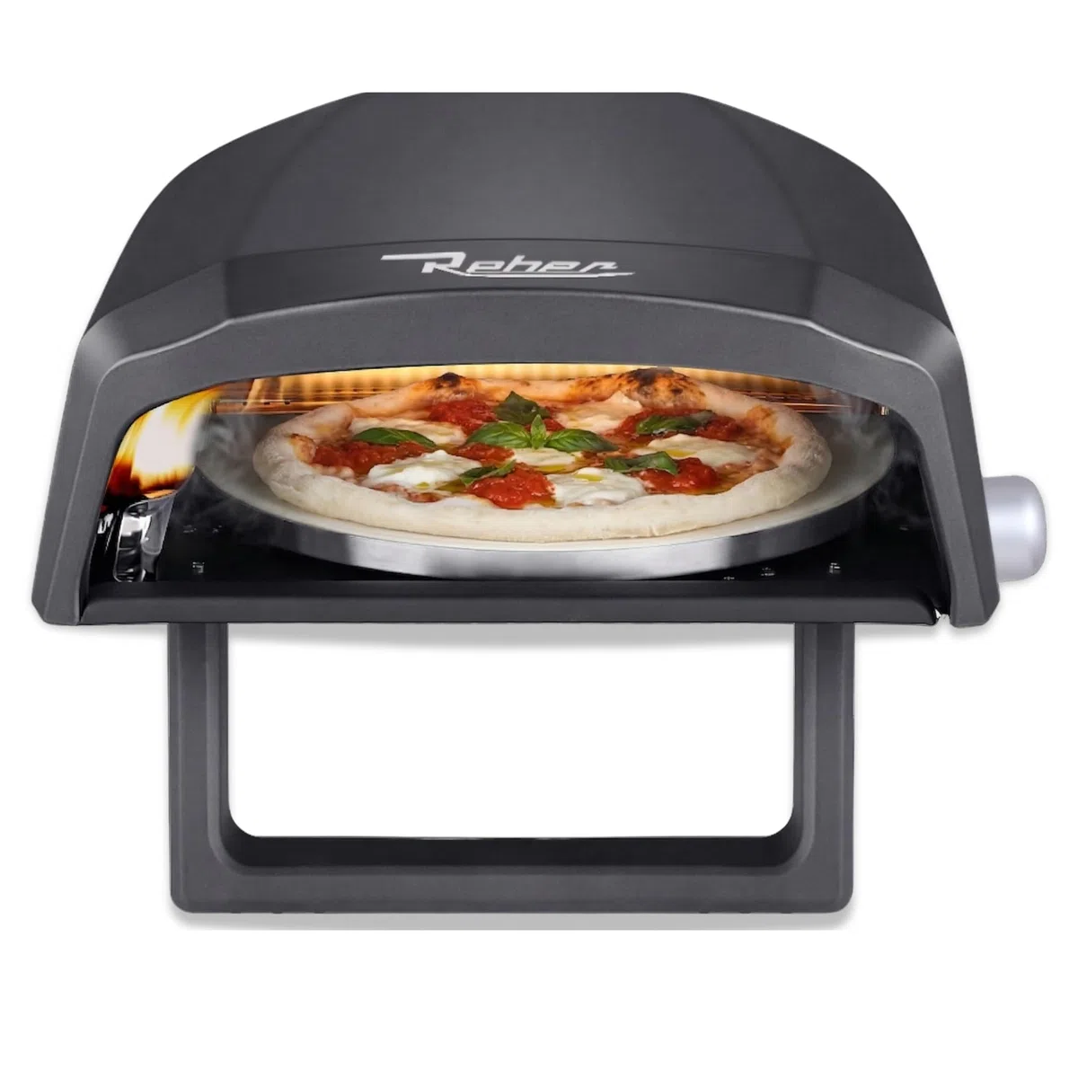 PizzaReber Forno Pizza a Gas con Piatto Rotante 32 cm – Doppio Bruciatore GPL, Acciaio INOX, Alluminio – Cottura 500°