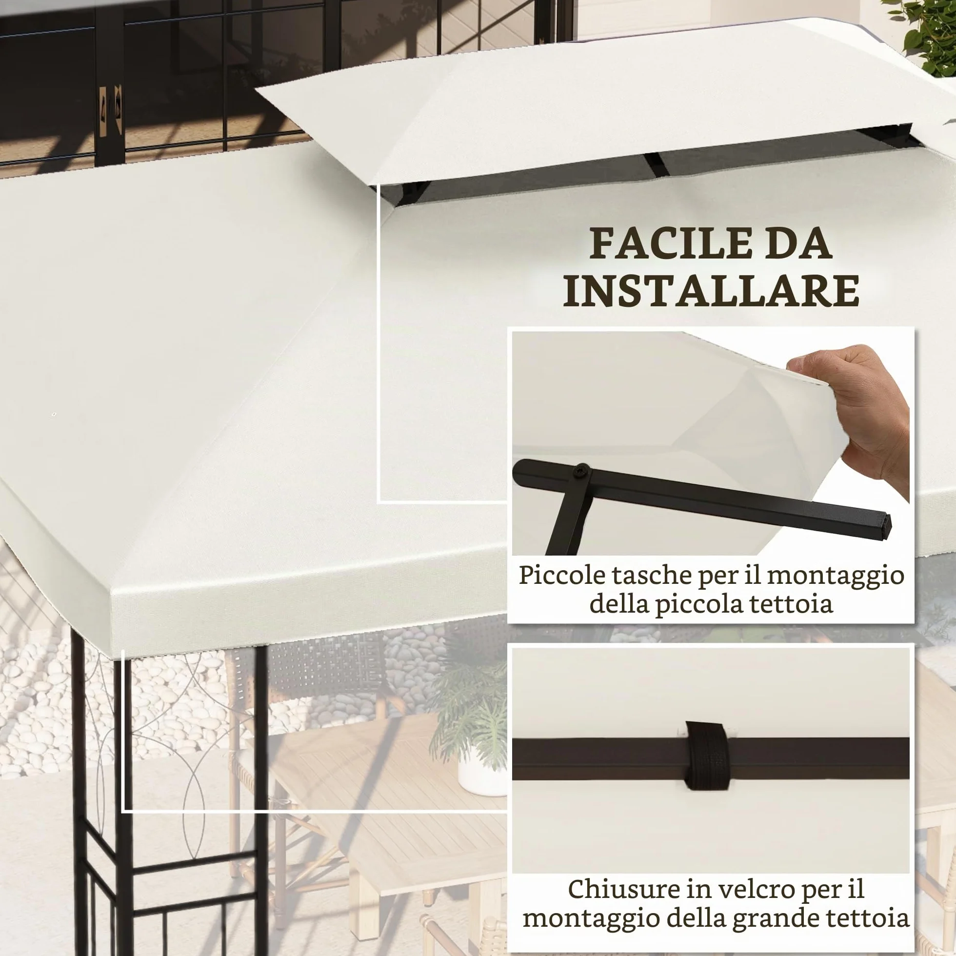 Outsunny Copertura per Gazebo da Giardino Tetto Sostitutivo Anti-UV Impermeabile 3x4m Beige