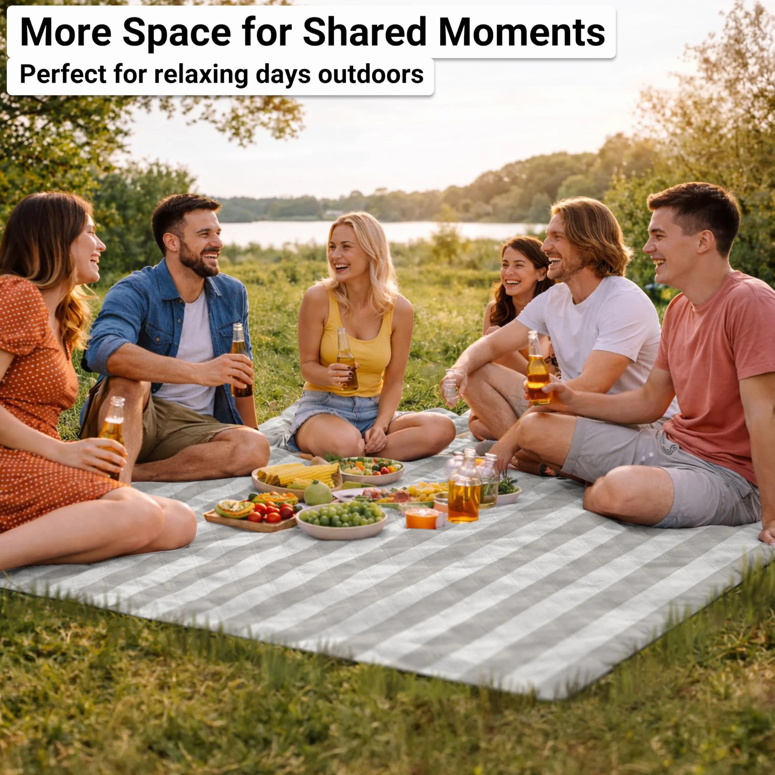 HOEL Coperta Picnic Impermeabile 200x200 cm Stuoia Mare Imbottita Telo da Spiaggia