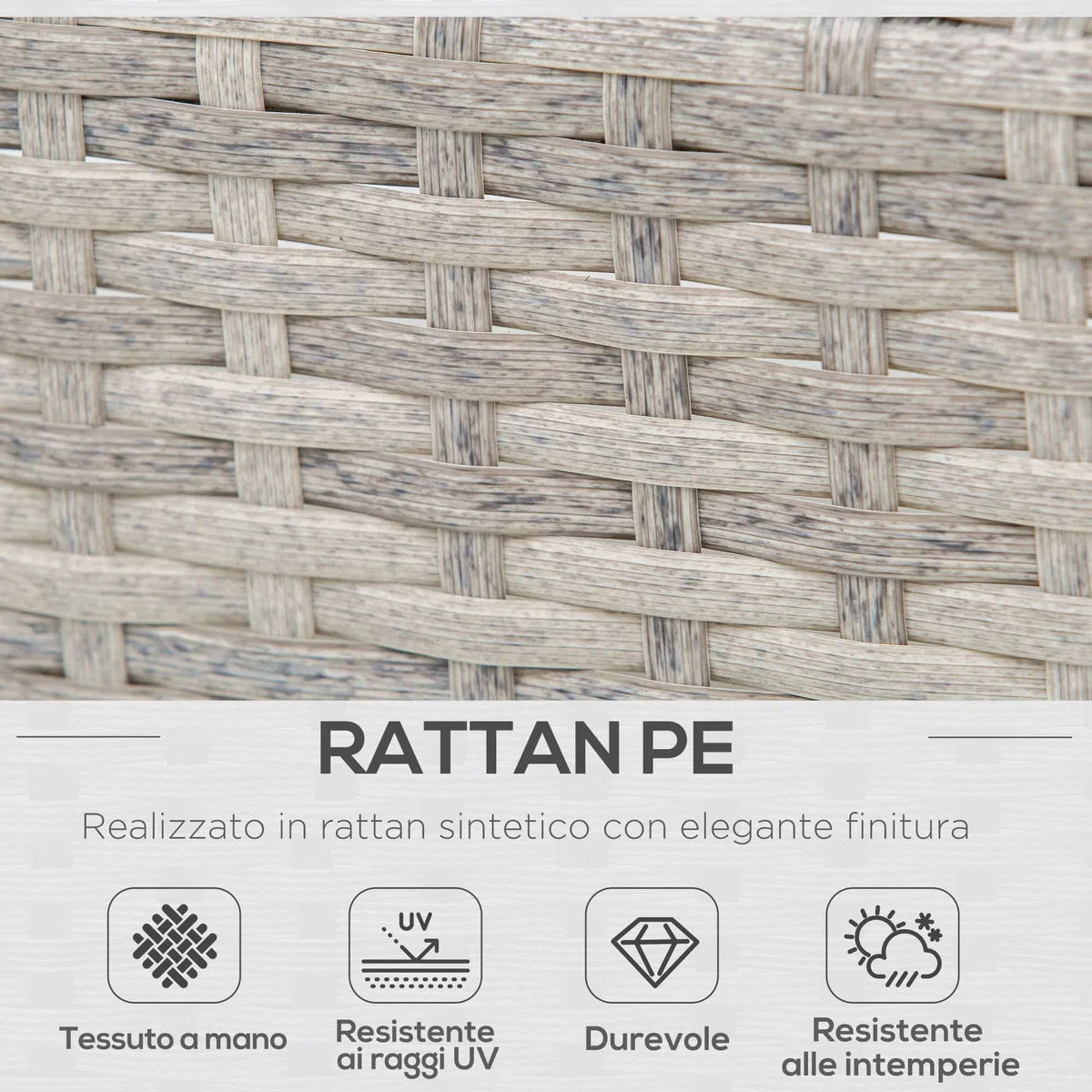Outsunny Set Giardino Esterno, Salotto da Giardino, Set Divani da Esterno con Tavolino da Giardino, Mobili da Giardino in Rattan Grigio