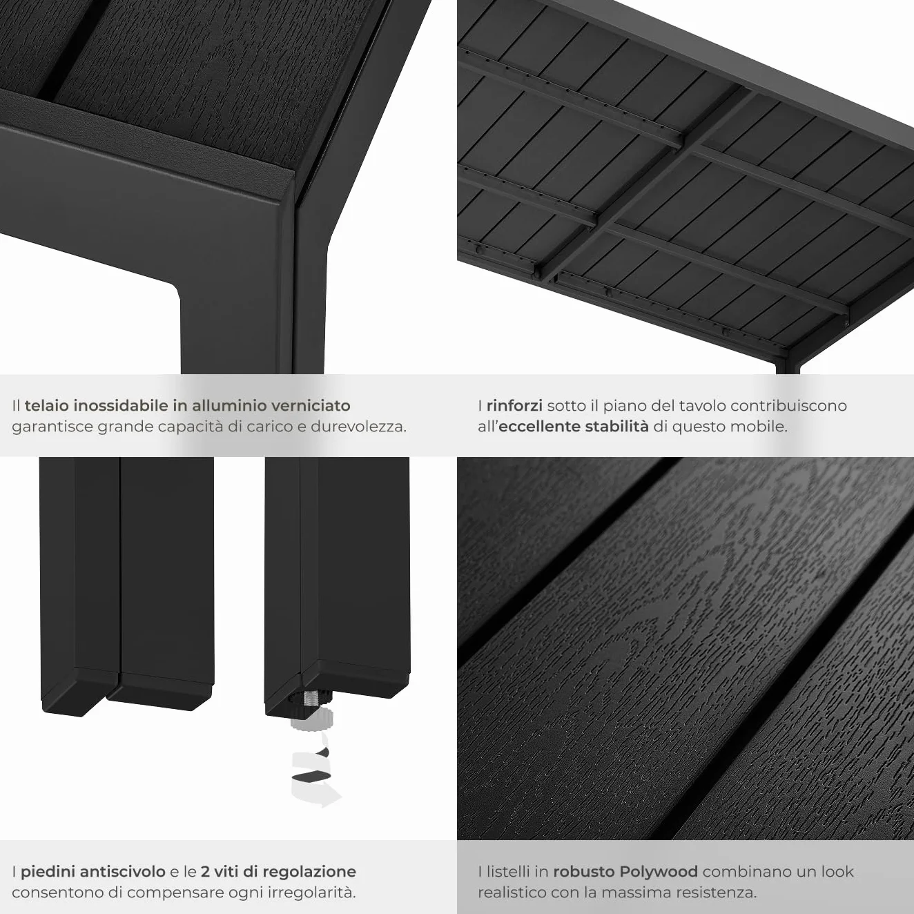 Tectake Tavolo da Giardino Rettangolare Alluminio Inossidabile 150x90x74,5 cm Nero