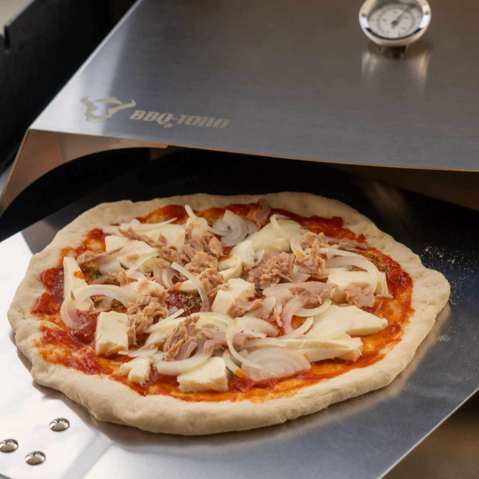 BBQ-Toro Inserto per Pizza per Barbecue a Gas Acciaio Inox 56 x 39 cm Cover Con Termometro Cappa