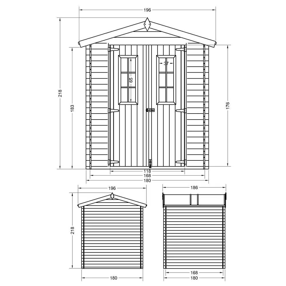 Casetta da Giardino in Legno per Esterni CON PAVIMENTO TRATTATO - L196xL186xA218 cm/ 2,82 m2 - Piccola Casetta in Legno, Rimessa Attrezzi, Deposito Bici - TIMBELA M320C+M320G