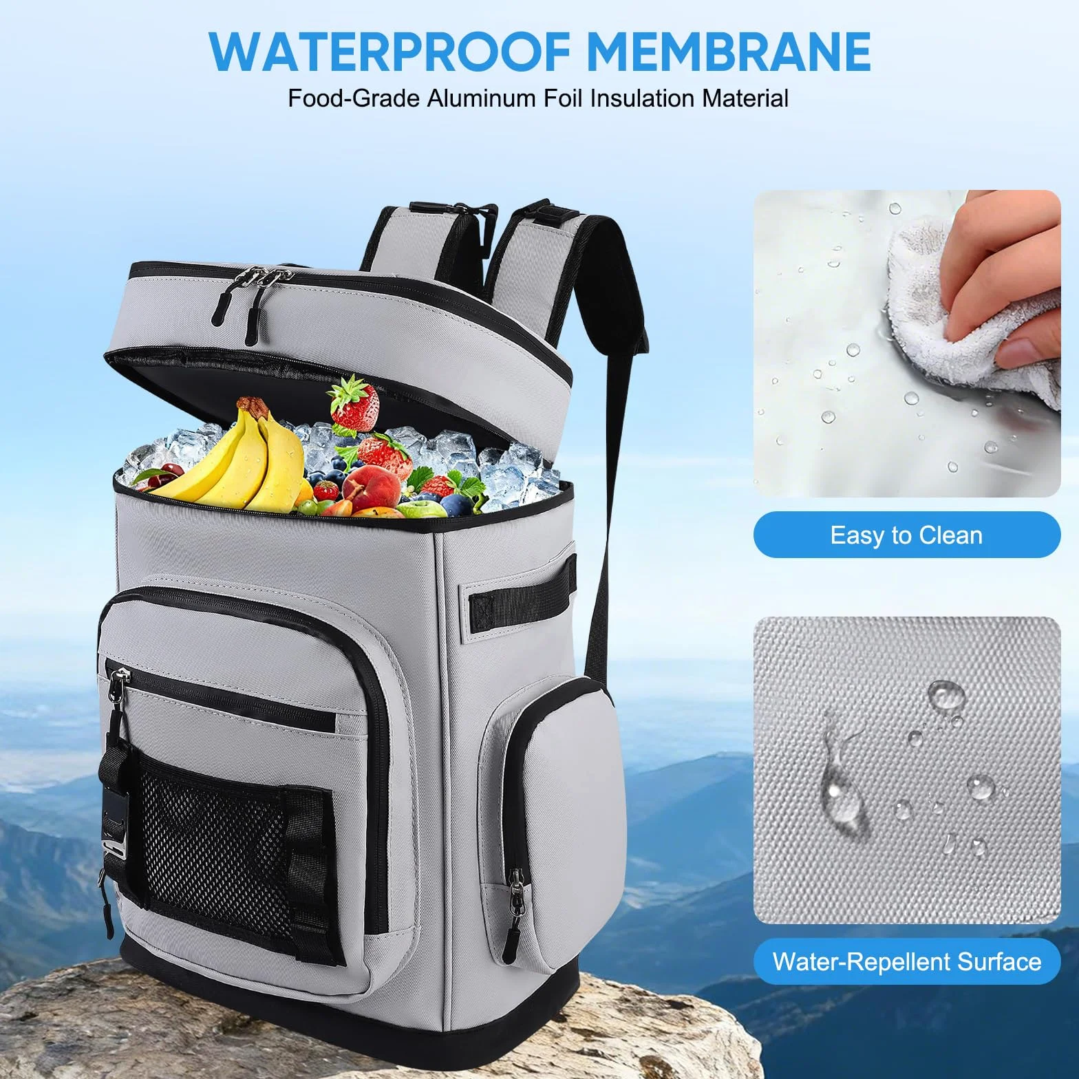 Zaino refrigerante grande da 30 l, con scomparto frigorifero, grande zaino termico, impermeabile, isolato, borsa da picnic a prova di perdite, pieghevole, borsa frigo portatile per barbecue, picnic