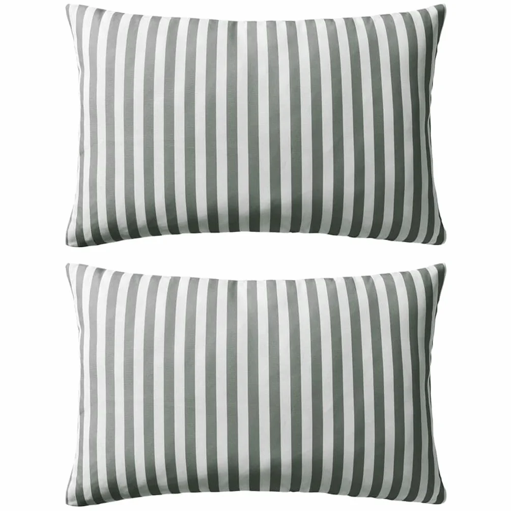 vidaXL 2X Cuscini da Esterno Guanciali Decorativi da Giardino Robusti Resistenti Sedie Divani con Cerniera in Poliestere Stampa a Righe 60x40 cm Grigi