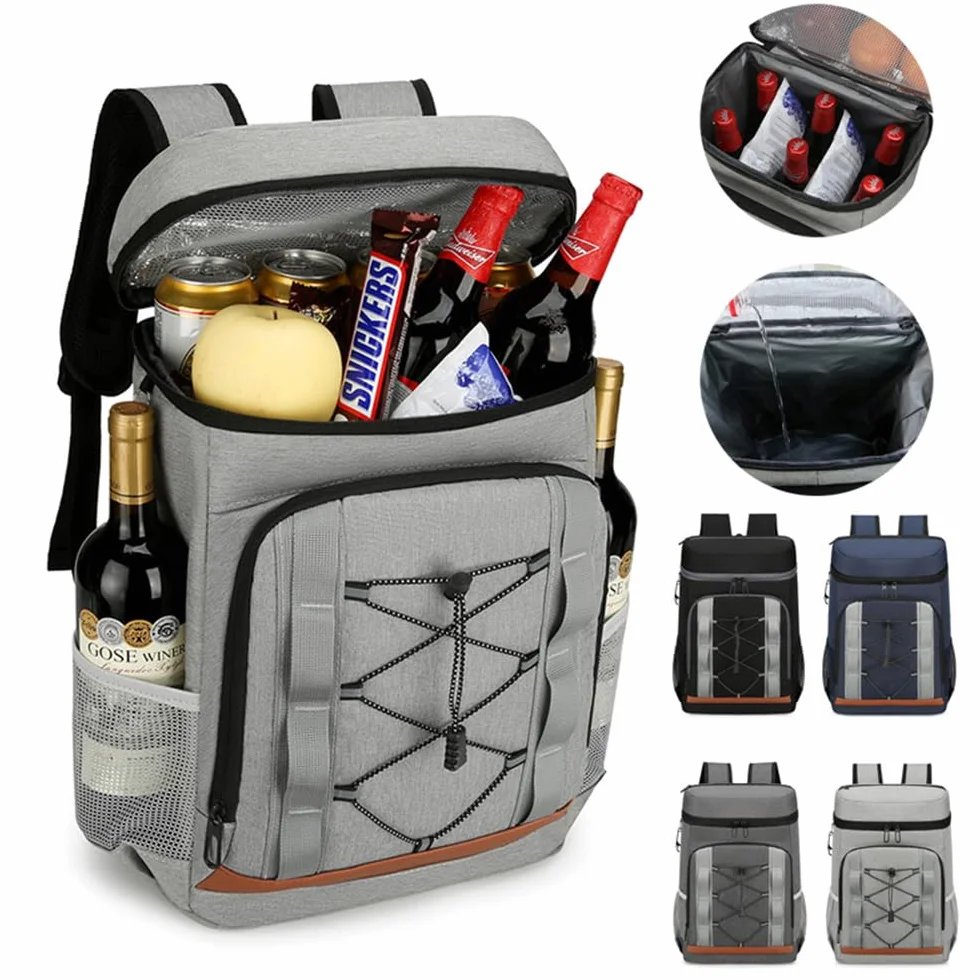 Zaino isotermico da 30 litri, grande borsa per uomo e donna, ideale per picnic, barbecue, campeggio, escursioni, shopping (nero)