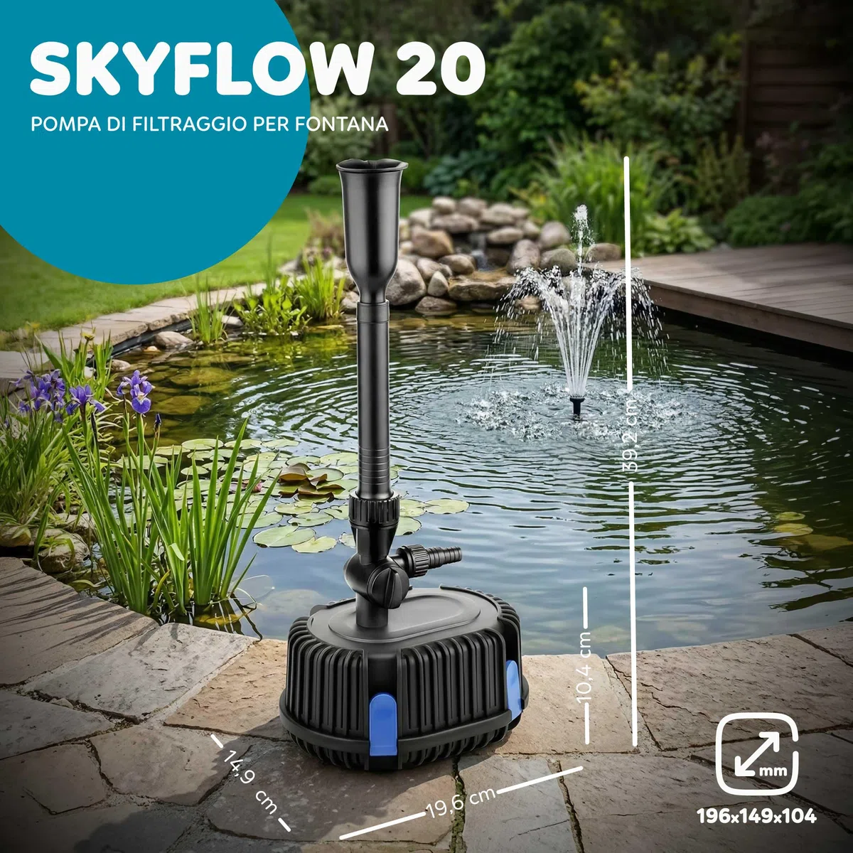 AQPOND SkyFlow Pompa per Laghetto e Fontana 2000 L/H Sommergibile