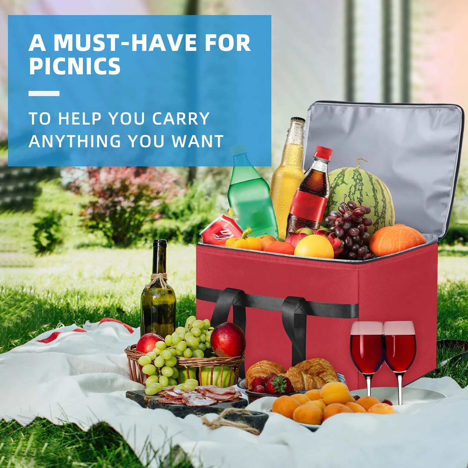 Borsa Frigo Pieghevole Grande 38 Litri Termica Isolata, Contiene 20 kg, per Spesa Picnic Viaggi