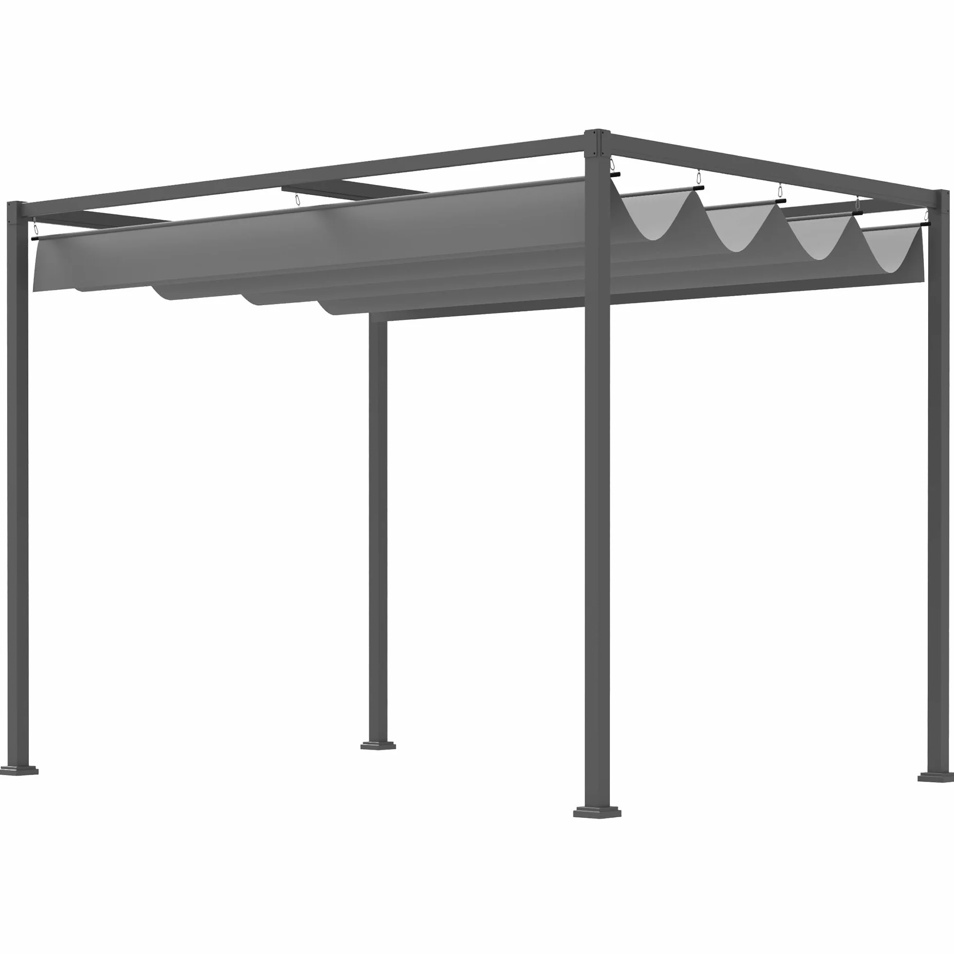 Outsunny Gazebo Pergola 3x2 m con Tettuccio Retrattile, Drenaggio, Picchetti e Viti, Poliestere e Metallo, Grigio