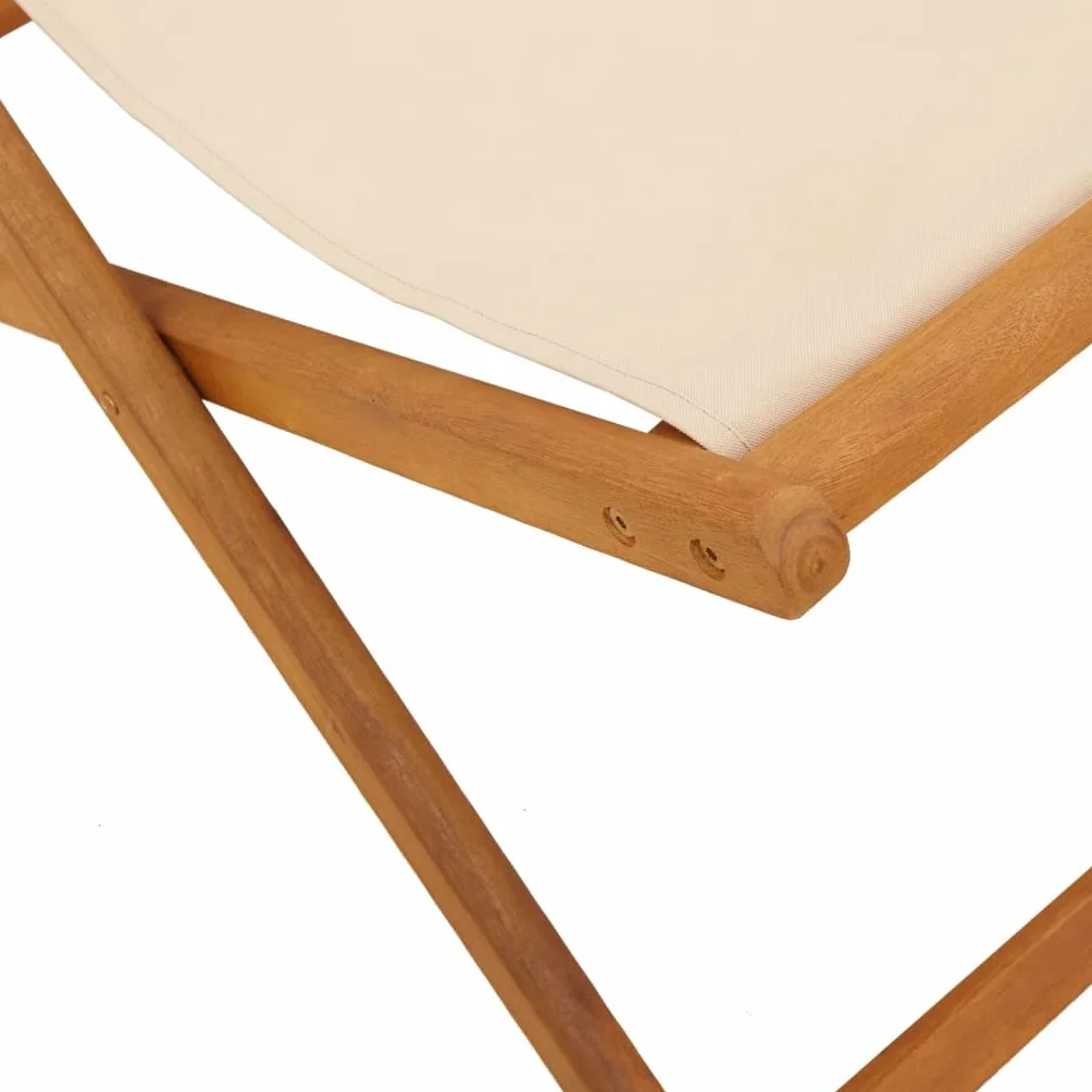 vidaXL Sedia da Spiaggia Pieghevole Beige Legno di Eucalipto e Tessuto, Poltrona a Sdraio