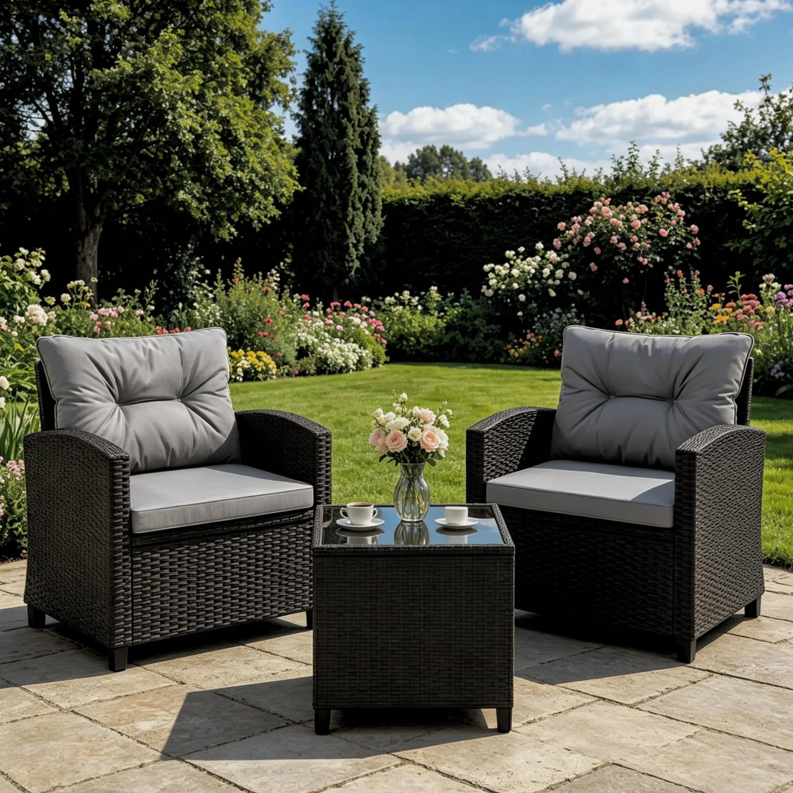 LIFEZEAL Salotto da Giardino in Rattan PE, Set 2 Divanetti con Cuscini Rimovibili e Tavolino Caffè, Grigio e Nero
