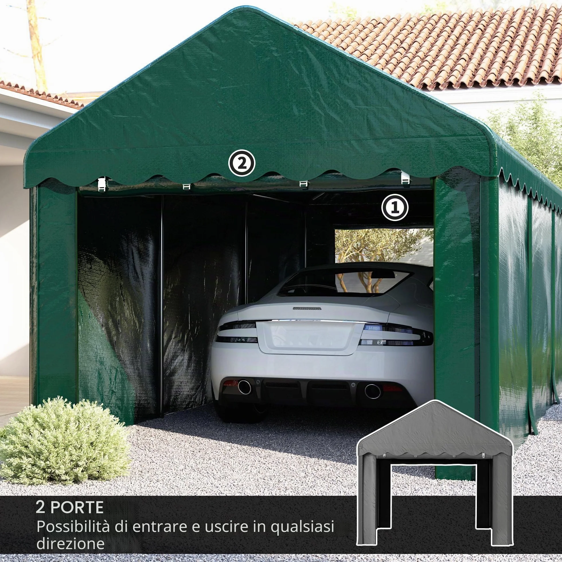 Outsunny Tenda da garage Carport 3 x 6 m con 2 porte avvolgibili, tessuto PE 200 g, resistente ai raggi UV e impermeabile, per auto, camion, barca, verde