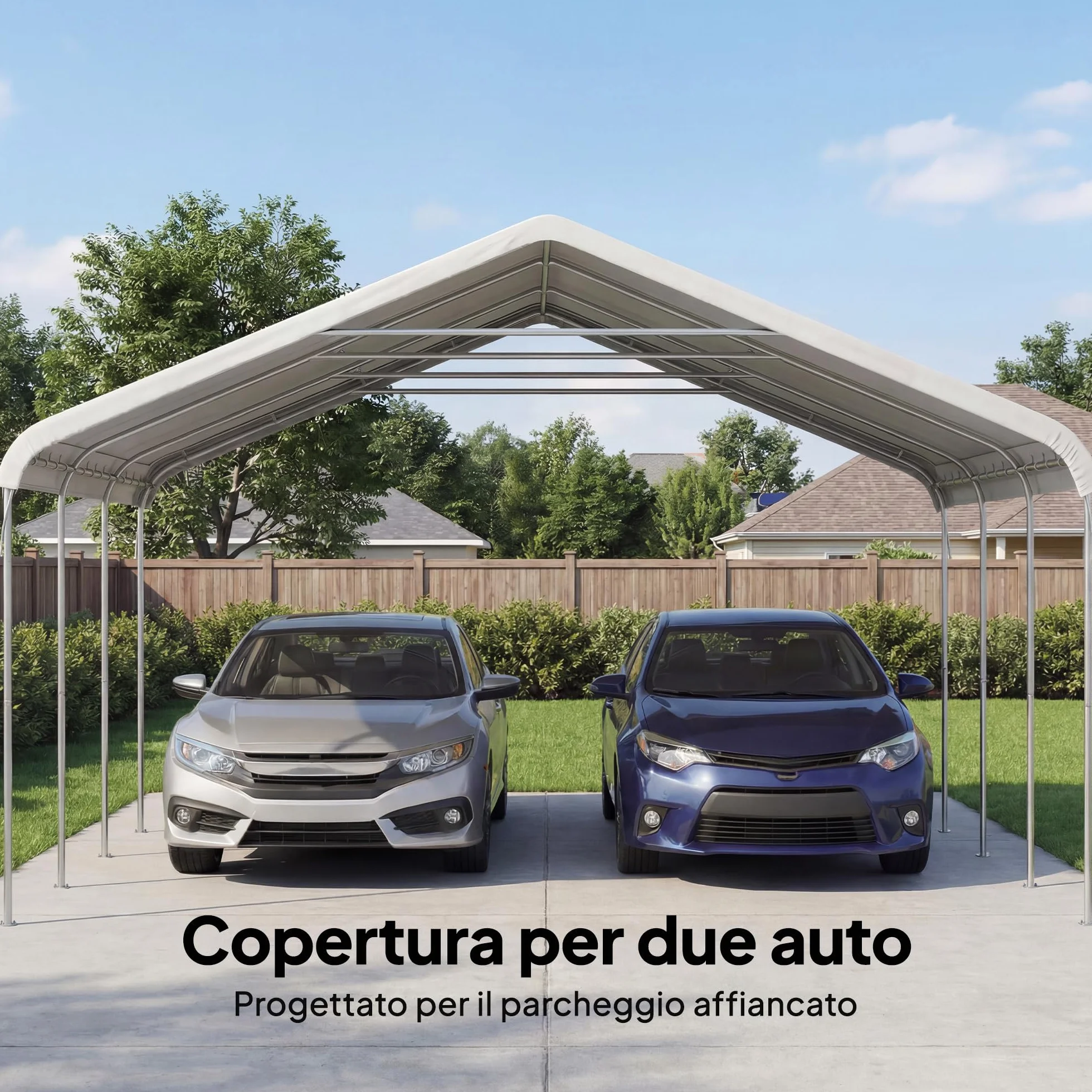 Outsunny Tettoia Auto 5x6 m Acciaio Zincato UV Resistente Tenda Garage SUV Camion Moto Crema