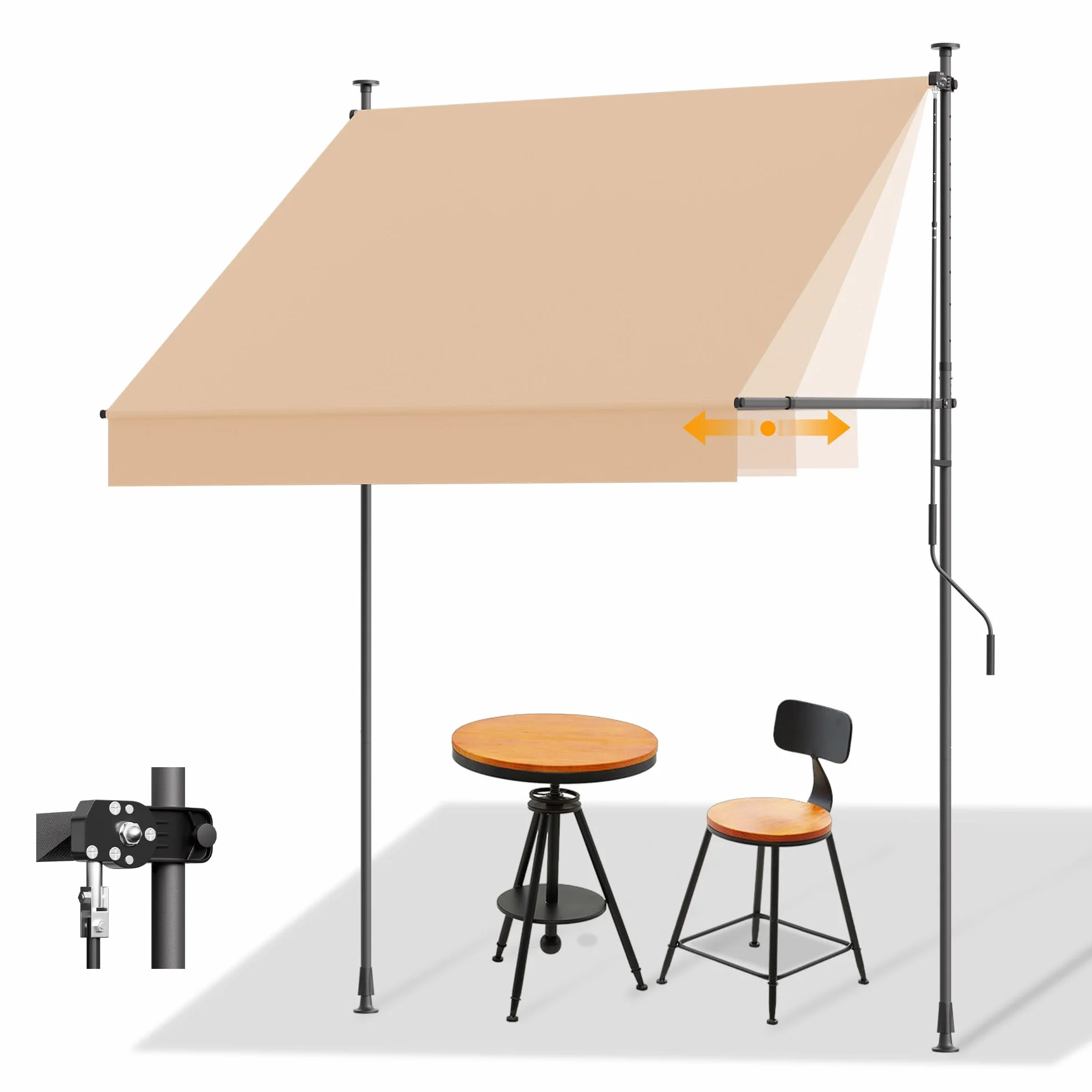 Tenda da Sole a Morsetto con manovella regolabile, Impermeabile Anti-UV, 200 cm x (120-150) cm Cachi
