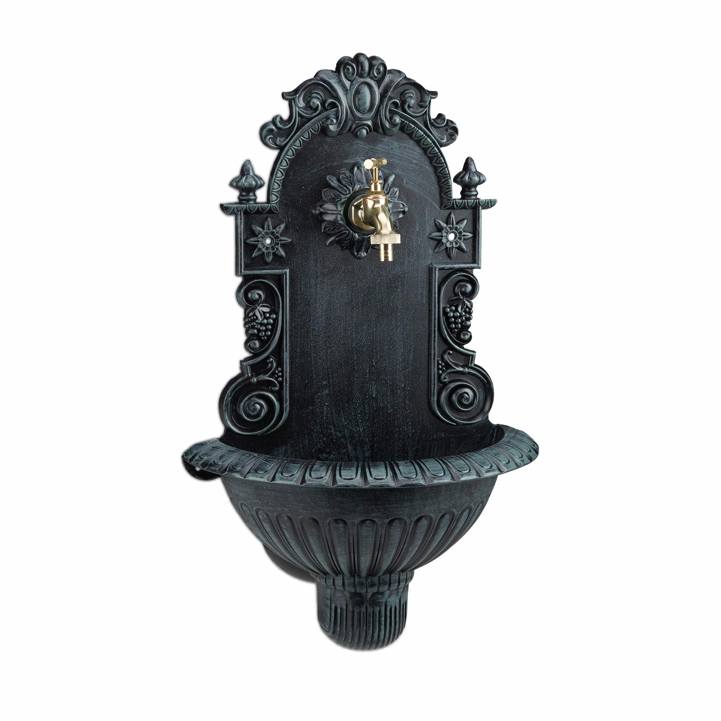 Relaxdays Fontana da Parete, Giardino, Terrazza, Sospesa, Stile Antico, Rubinetto, Vaschetta, HLP 62 x 38 x 20 cm, Verde