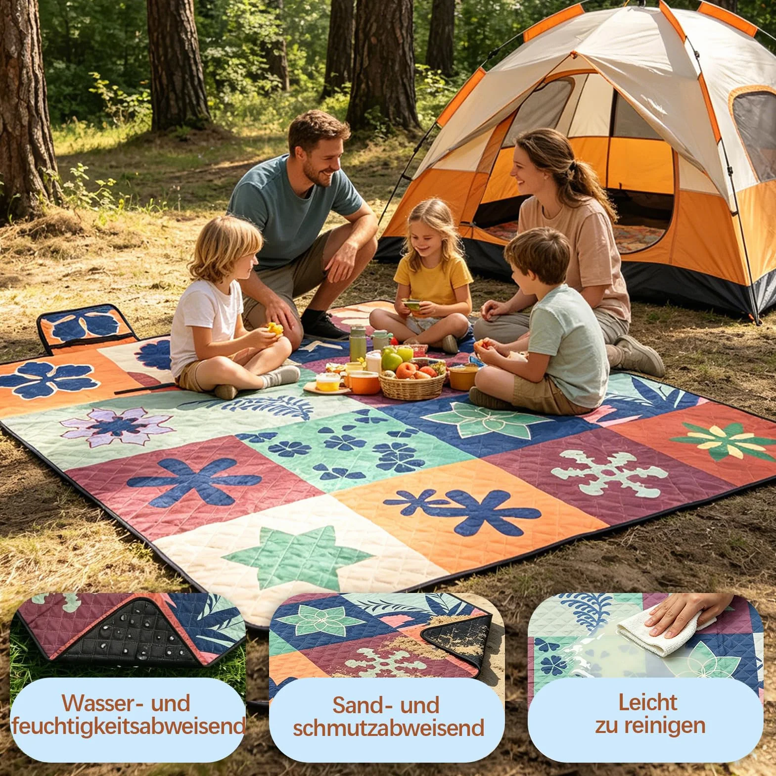 Tappetino da picnic 200x200 cm impermeabile coperta spiaggia isolante XXL