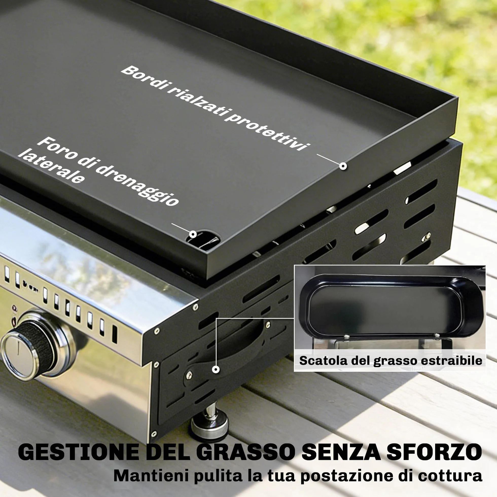 Outsunny Barbecue a Gas Portatile 3 Bruciatori 9 KW Acciaio Inox, Griglia BBQ da Tavolo con Vaschetta Raccogli Grasso, Regolatore, Nero