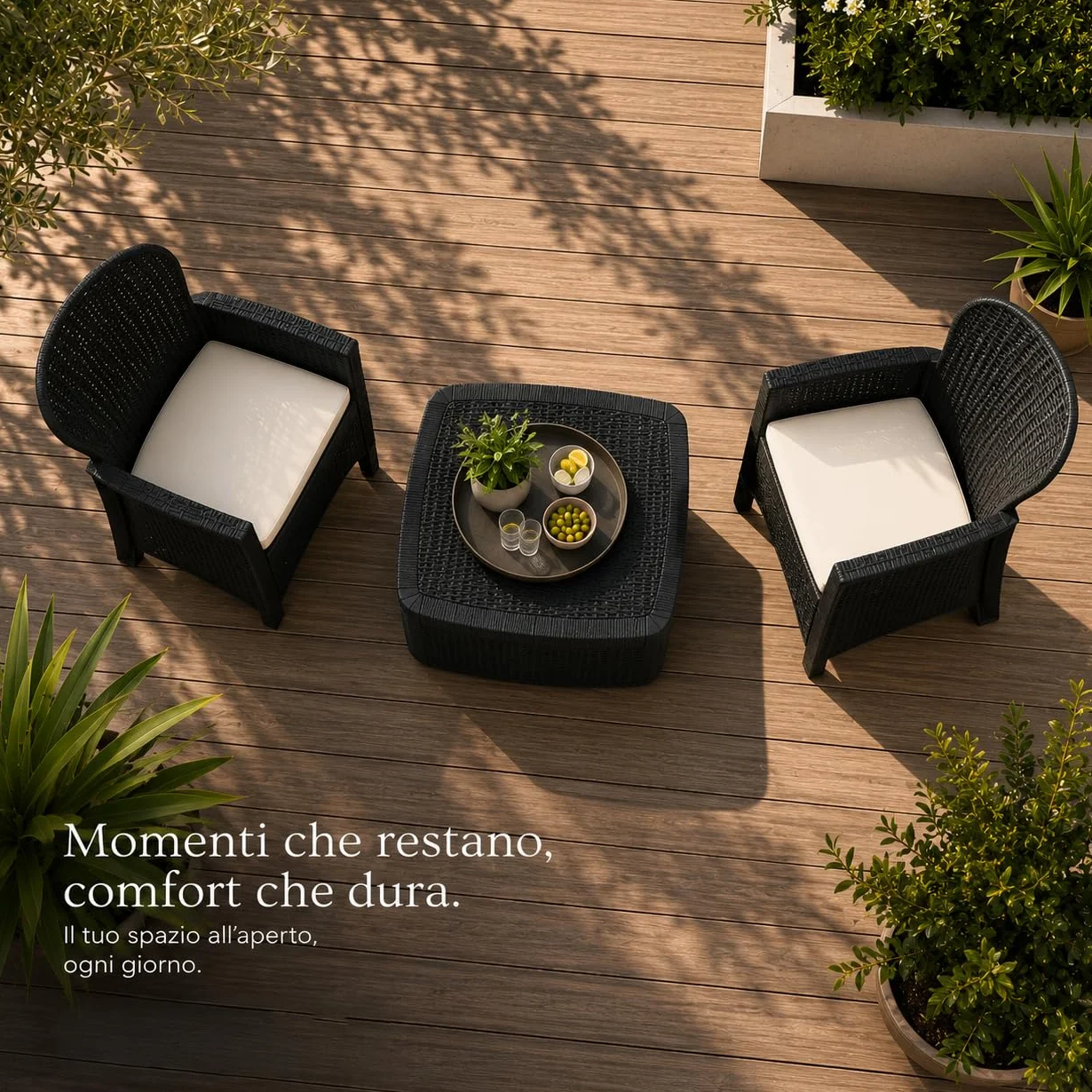 Set di Mobili da Giardino Antracite Tree con Tavolo e Due Poltrone