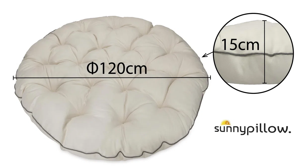Cuscino Papasan Rotondo Ø 120 cm Impermeabile Resistente UV per Poltrona Rattan e Sedia Sospesa
