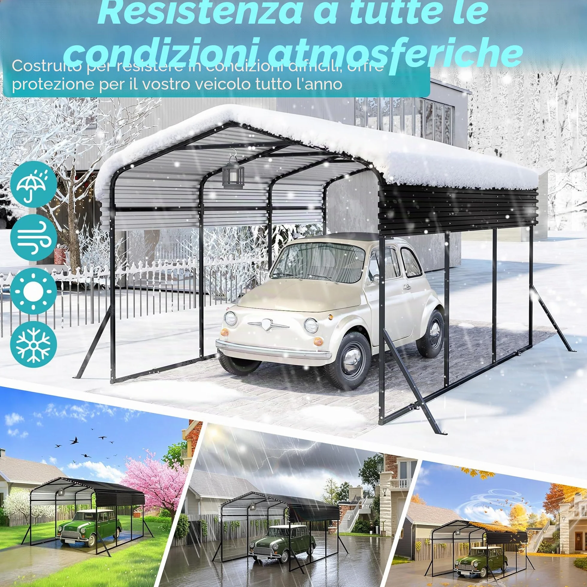 UISEBRT Garage per tenda auto da esterno | 10 x 15 FT | Carport in metallo nero | Robusto riparo auto da esterno | Ombreggiatura con tetto in metallo zincato per auto e barche tenda bivacco