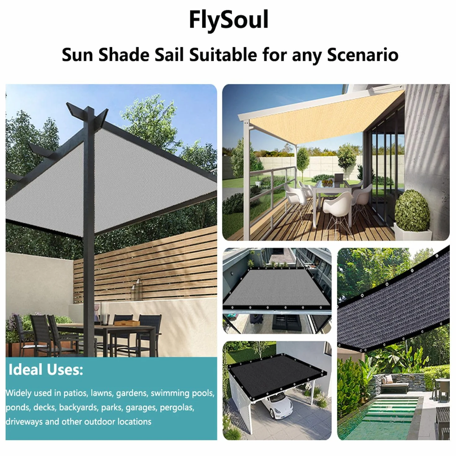 Vela Ombreggiante 4x5M Impermeabile Tenda da Sole Rettangolare Telo Parasole con Protezione UV per Giardino