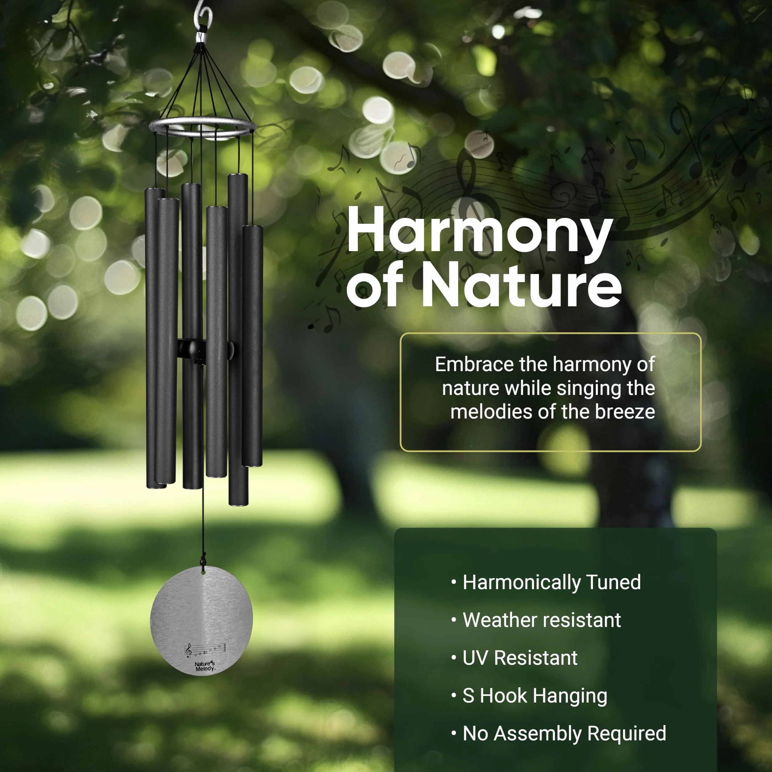 Nature's Melody Aureole Tunes, Campanello a Vento ca. 28" / 71 cm Nero