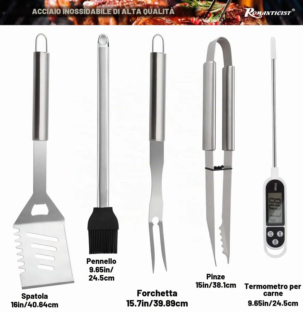 Romanticist 28Pcs Kit di Accessori per Barbecue Set - Utensili per Barbecue in Acciaio Inox in Custodia di Alluminio per Barbecue Uomini Donne Papà di Compleanno di Matrimonio