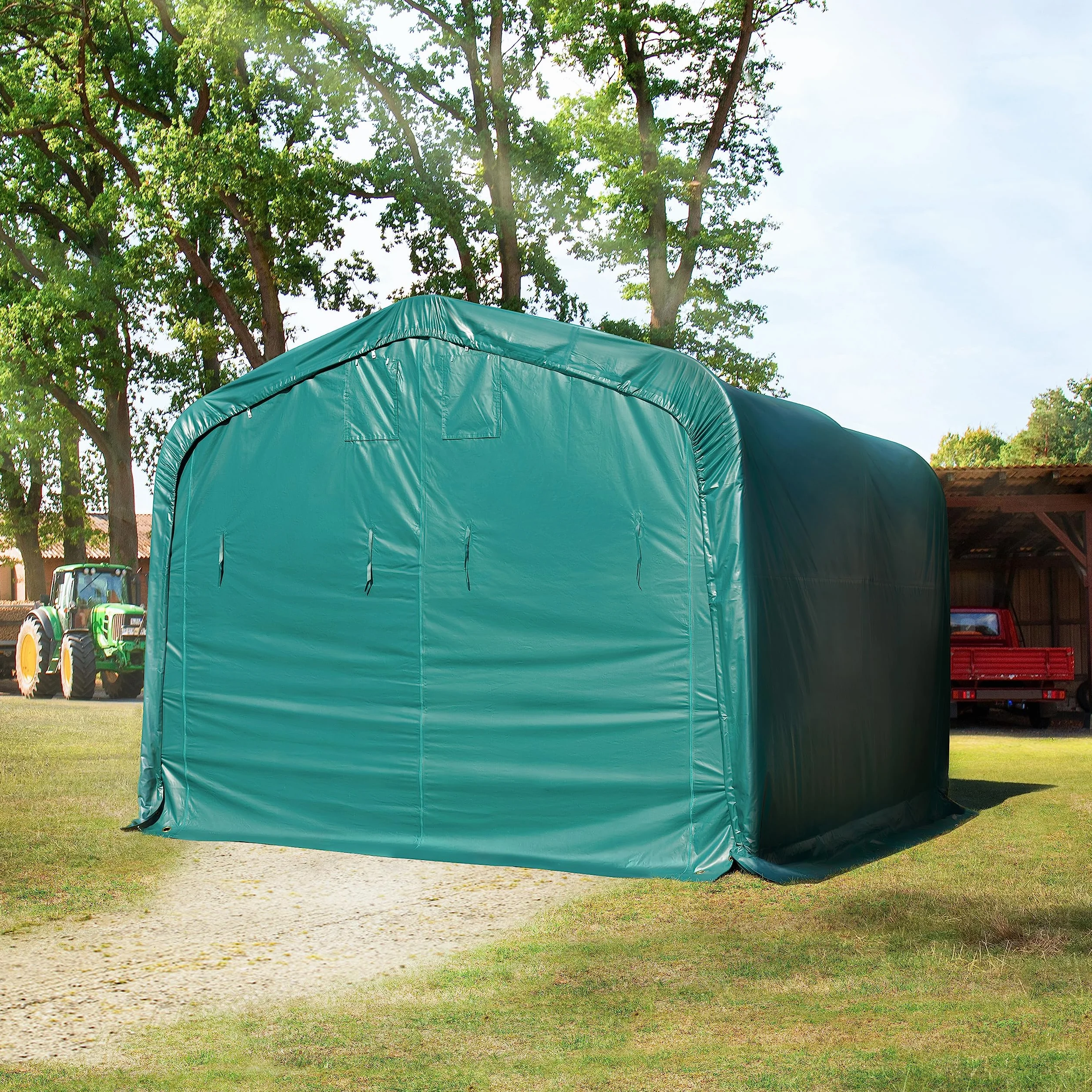 TOOLPORT Tenda da pascolo 4x4 m PVC 850 N verde, Riparo, Sottofondo morbido