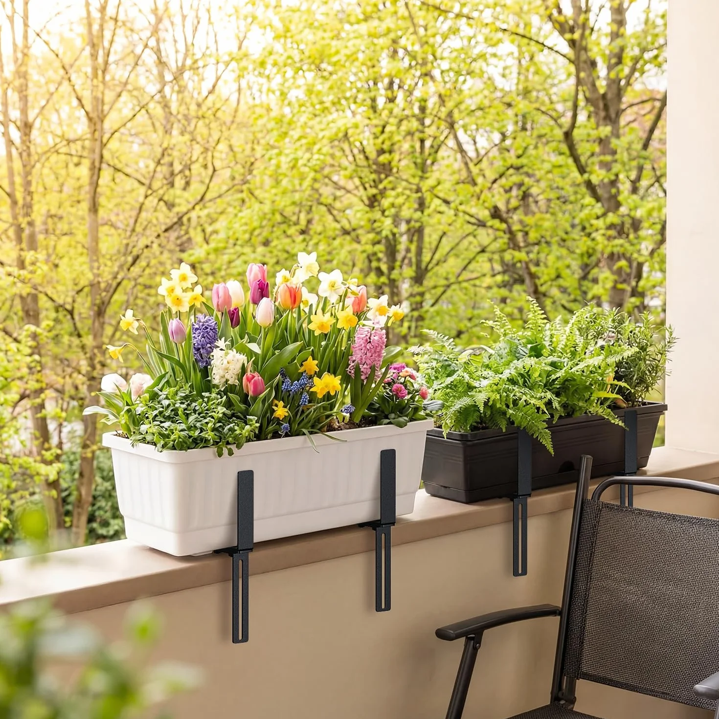 Set di 6 supporti per fioriere a forma di H, supporti per vasi da balcone senza fori Adatti per ringhiere da balcone da 1,5 a 32 cm e fioriere da 15 a 23 cm, supporto per fioriere per ringhiere
