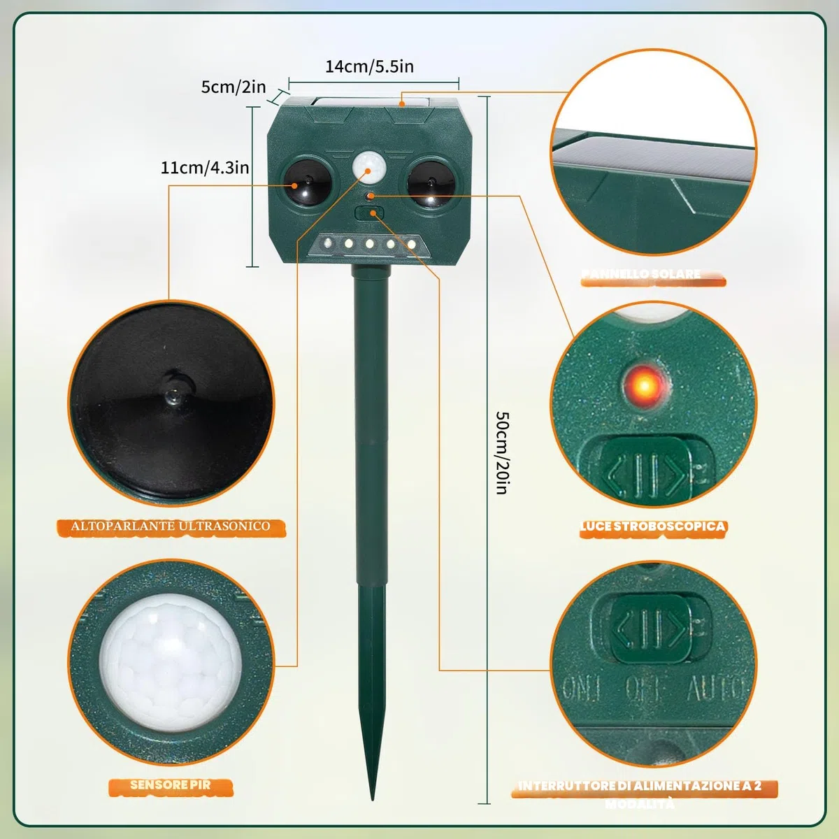 RAYGARD 2 Pezzi Dissuasore Gatti, Repellente per Volpi Ultrasonico Solare con Luce LED, 12m 120° Dissuasori per Piccioni Giardino IP45 Impermeabile per Gatti Volpi Cani Cervo Procioni