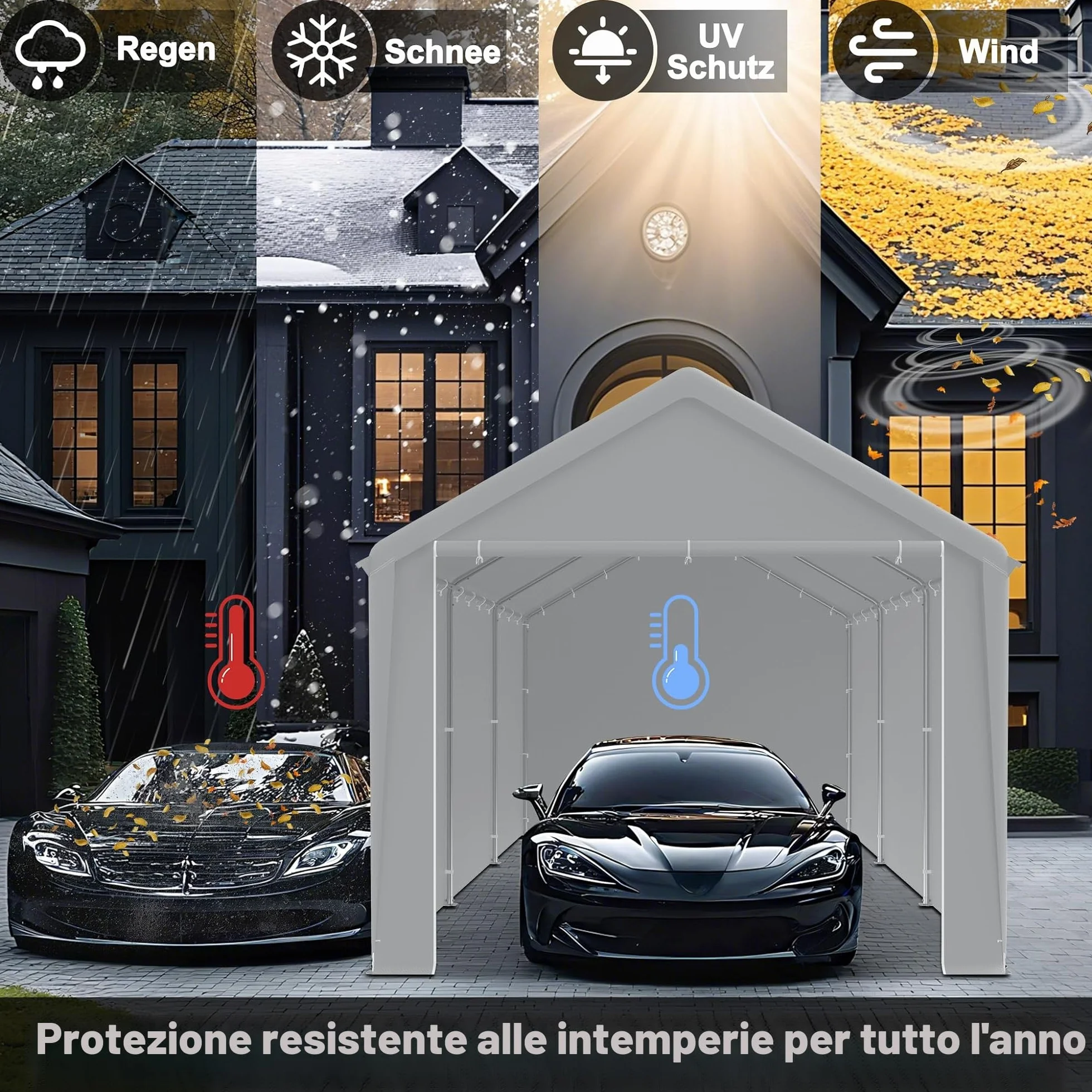 FIVMEN Carport tenda da campeggio 3 x 6 m con pareti laterali rimovibili resistente all'inverno grigio
