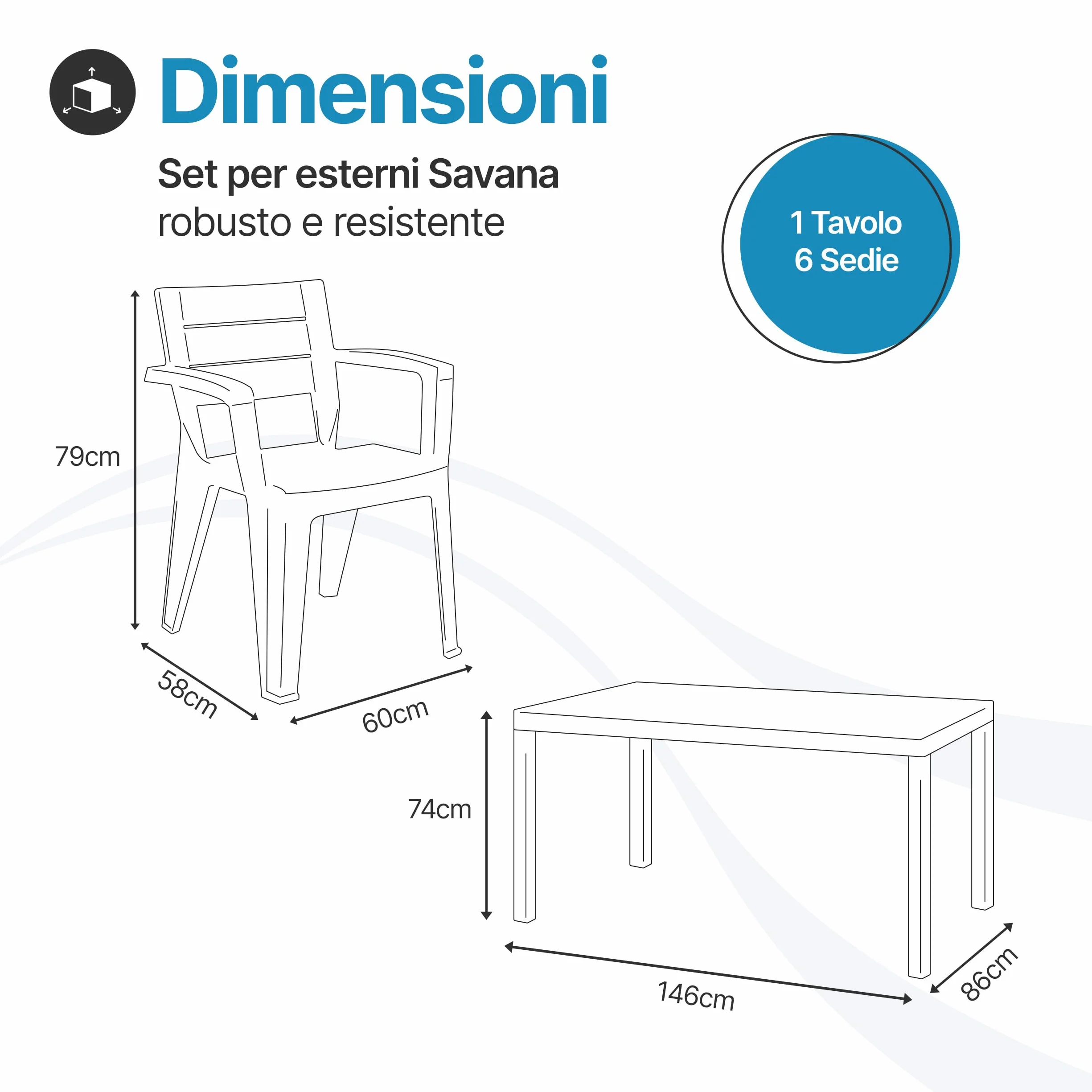 Tomaino Set Savana Tavolo da Giardino con 6 Sedie in Plastica Allungabile Nero
